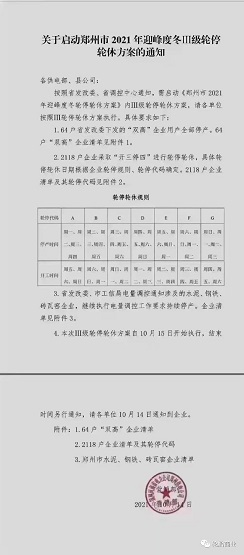 鄭州已經發布迎峰度冬Ⅲ級輪停輪休方案