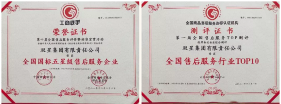 全國國標(biāo)五星級(jí)售后服務(wù)企業(yè)”、“全國售后服務(wù)行業(yè)TOP10