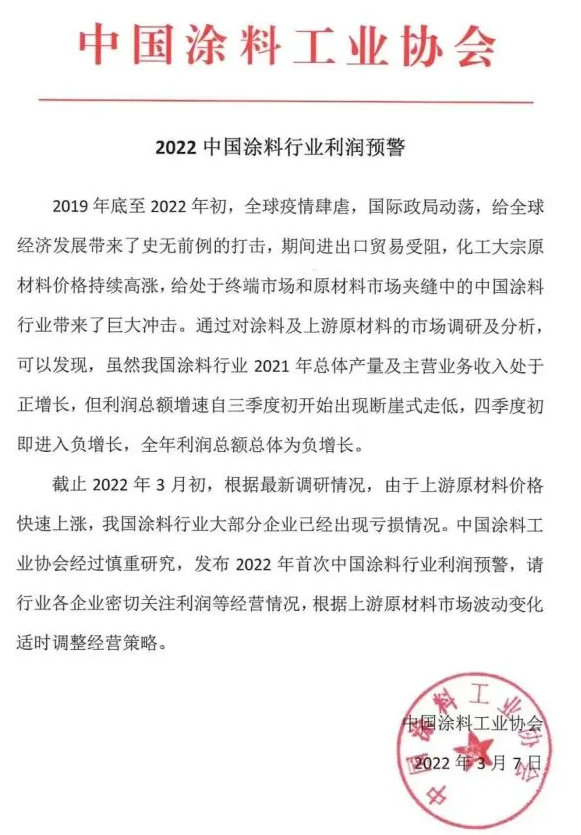 涂料行業(yè)預警