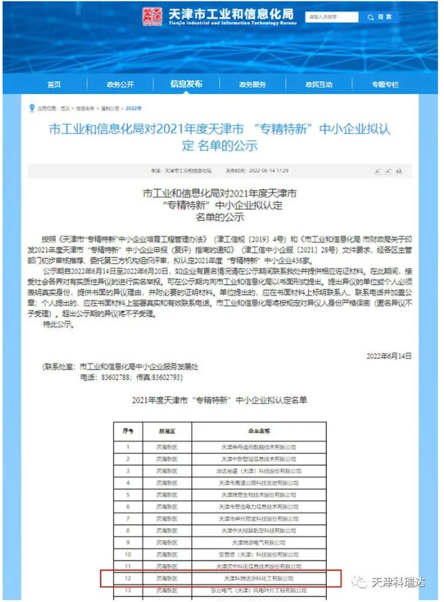 科瑞達被認定為天津市“專精特新”中小企業