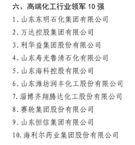 在今年高端化工行業領軍10強企業的評選中，賽輪集團與萬達集團共同入圍名單。