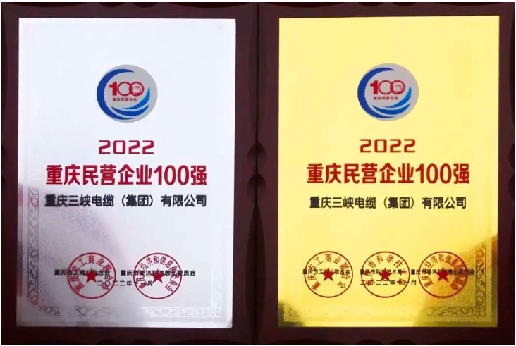 三峽電纜蟬聯“重慶民營企業100強”“重慶制造業民營企業100強” 三峽電纜蟬聯“重慶民營企業100強”“重慶制造業民營企業100強”