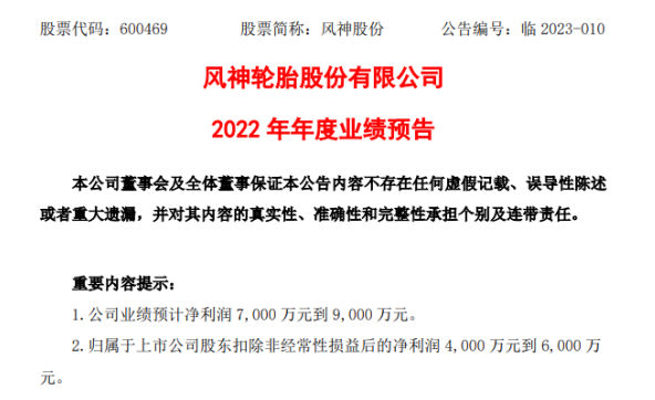 風神股份2022年預計凈利7000萬-9000萬同比扭虧為盈 盈利能力較好的產品占比提升