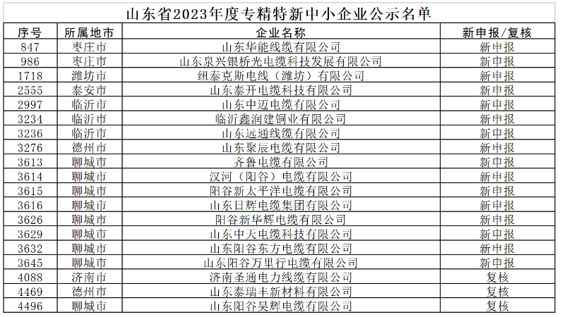 這些企業涉及多個領域，包括電纜制造、新材料、建材等。入選企業中，山東華能線纜有限公司、山東泉興銀橋光電纜科技發展有限公司、紐泰克斯電線(濰坊)有限公司等電線電纜企業榜上有名。
