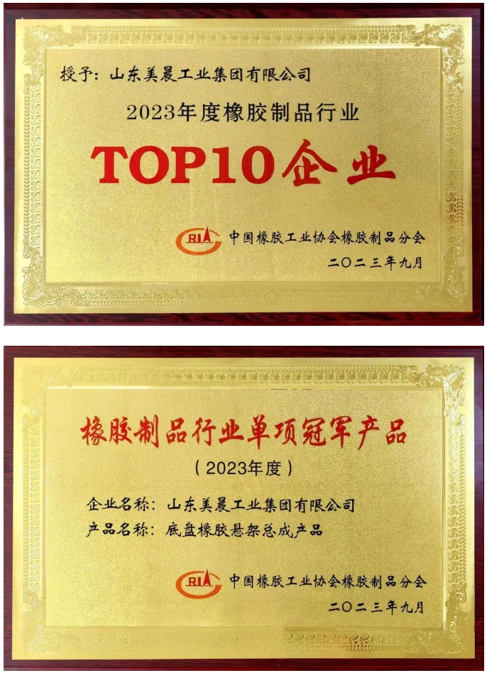 近日，中國橡膠工業(yè)協(xié)會橡膠制品分會在陜西西安舉行了2023年會員大會暨行業(yè)技術(shù)發(fā)展論壇。本次盛會的主題為“新格局、新起點(diǎn)、新挑戰(zhàn)、新征程”，旨在積極響應(yīng)國家雙循環(huán)戰(zhàn)略，勇敢應(yīng)對國際逆全球化挑戰(zhàn)，引領(lǐng)橡膠制品行業(yè)迎接轉(zhuǎn)型創(chuàng)新與綠色高質(zhì)量發(fā)展的挑戰(zhàn)。 會議對2023年橡膠制品行業(yè)創(chuàng)新發(fā)展成就突出的企業(yè)進(jìn)行了表彰，山東美晨工業(yè)集團(tuán)有限公司榮獲了橡膠制品行業(yè)的多項殊榮，包括“‘十強(qiáng)’企業(yè)”、“單項冠軍產(chǎn)品”和“最具影響力企業(yè)”等重要獎項。這一系列榮譽(yù)充分彰顯了美晨在該行業(yè)內(nèi)的卓越地位以及其不斷增強(qiáng)的發(fā)展實力。